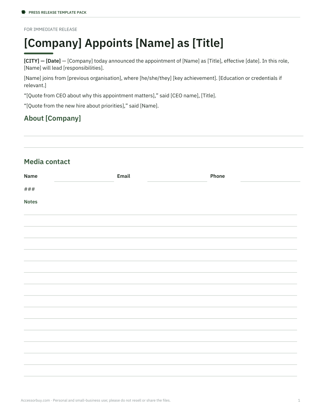 Preview of the first page of New hire / appointment